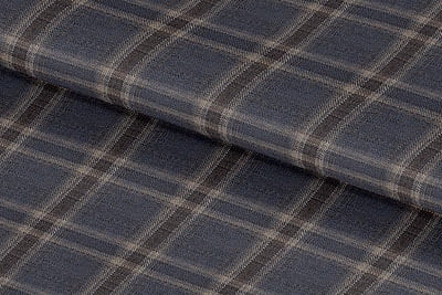 255127-DENIM BLUE, BROWN & SILVER CHECK LINEN