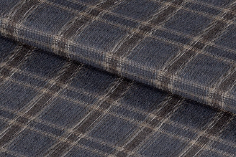 255127-DENIM BLUE, BROWN & SILVER CHECK LINEN 255127-DENIM BLUE, BROWN & SILVER CHECK LINEN