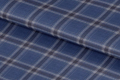 255128-BLUE , BROWN & SILVER CHECK LINEN